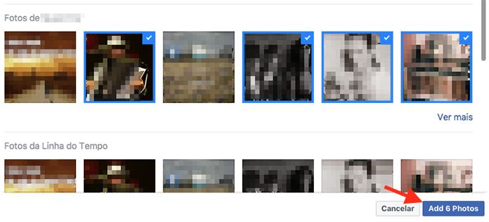 Opção para adicionar imagens que serão adicionadas em um vídeo em uma página do Facebook (Foto: Reprodução/Marvin Costa)