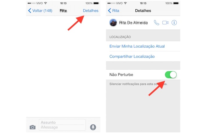Função Não Pertube silencia notificações de contatos no iMessage (Foto: Reprodução/Marvin Costa)