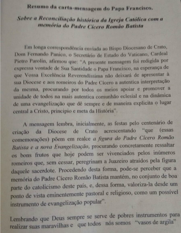 Carta do Vaticano à diocese do Crato (Foto: Reprodução)