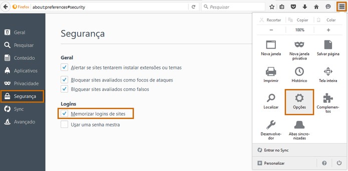 O Firefox também permite memorizar as senhas de sites e do Gmail (Foto: Reprodução/Barbara Mannara)
