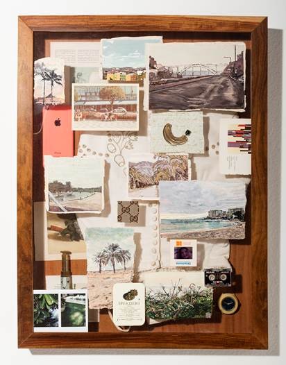 A artista apresenta 21 trabalhos compostos por telas, caixas e objetos que se misturam com imagens de épocas distintas (Foto: Divulgação)