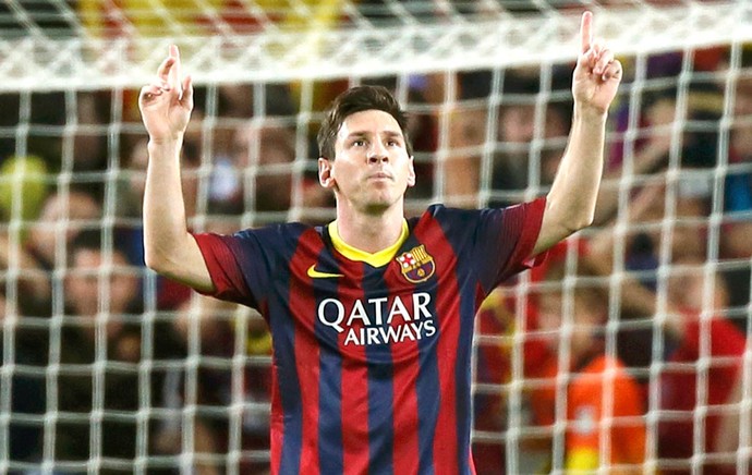 Messi comemoração Barcelona jogo Milan Liga dos Campeoes (Foto: Reuters)