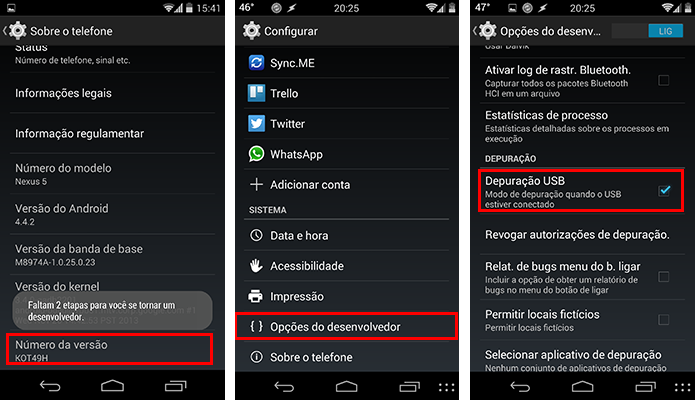 Ative o modo desenvolvedor e a depuração USB (Foto: Reprodução/Paulo Alves)