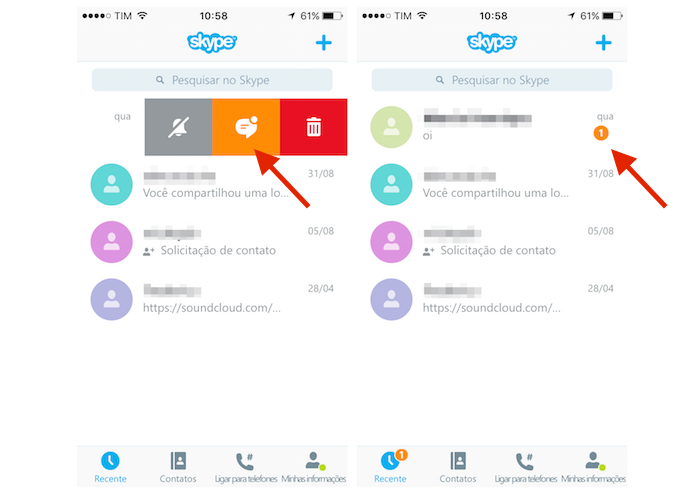 Marcando uma conversa com não lida no Skype para iPhone (Foto: Reprodução/Marvin Costa)