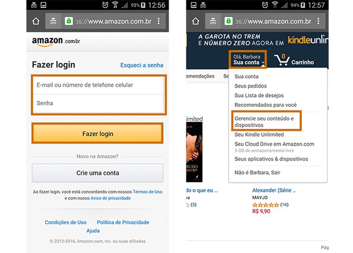 Acesse sua conta do Kindle para visualizar mais informações do dispositivo (Foto: Reprodução/Barbara Mannara)