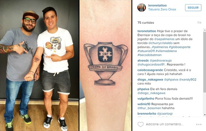 Xodó de palmeirenses, Cristaldo tatua taça da Copa do Brasil no braço direito