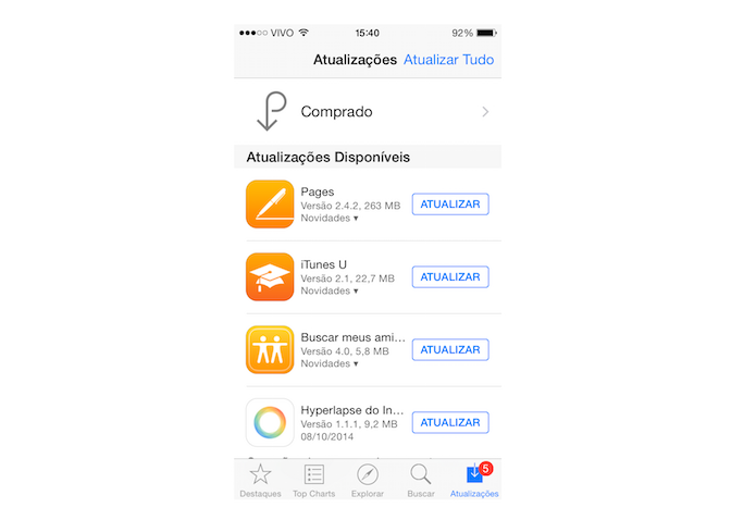 Conferindo se há uma atualização do WhatsApp na App Store (Foto: Reprodução/Marvin Costa)