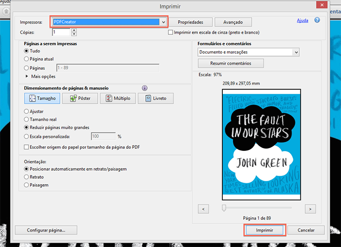 Definindo o PDFCreator como impressora padrão e iniciando o processo de impressão (Foto: Reprodução/Marvin Costa)