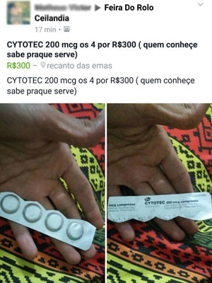 Publicação em rede social com anúncio de remédio abortivo em Brasília (Foto: Facebook/Reprodução)