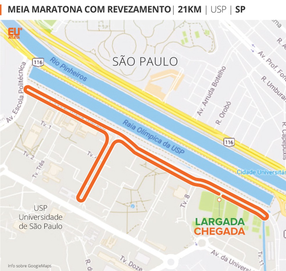 Confira o mapa da Meia Maratona Noturna de Revezamento Eu Atleta em São Paulo (Foto: Eu Atleta)