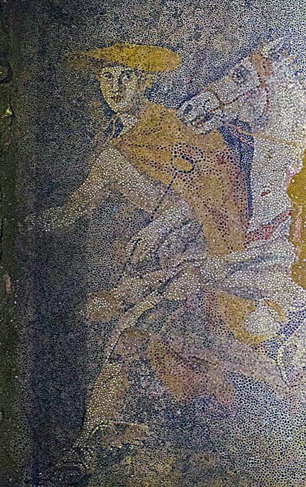Foto mostra parte do mosaico descoberto em tumba misteriosa na Grécia (Foto: AFP Photo/Greek Culture Ministry )