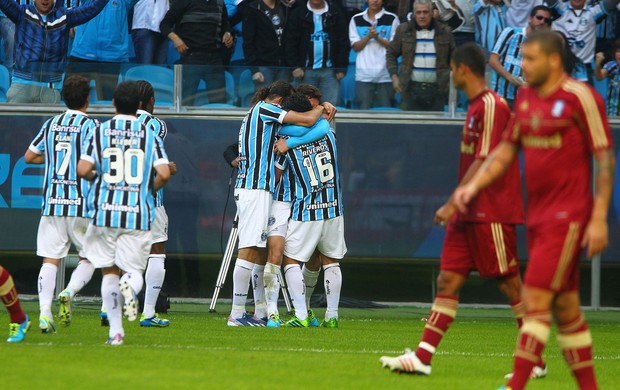 Jogadores do Grêmio comemoram gol contra o Fluminense (Foto: Lucas Uebel/Divulgação, Grêmio)