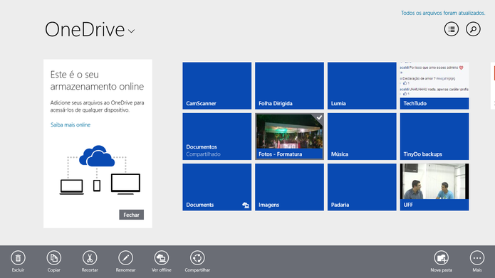 OneDrive para Windows 8 e 8.1 tem interface parecida com a do navegador (Foto: Reprodução/Elson de Souza)