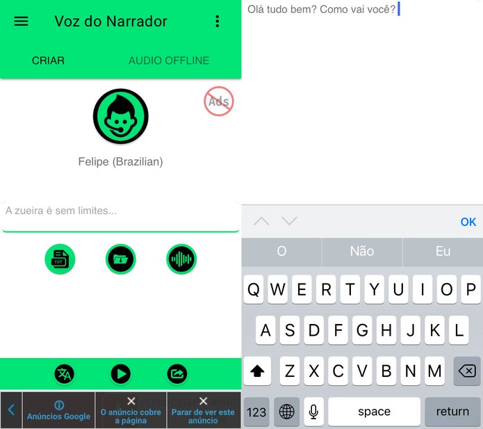 Como usar Voz do Narrador e enviar áudio engraçado no Android e iPhone (Foto: Reprodução/Felipe Vinha)