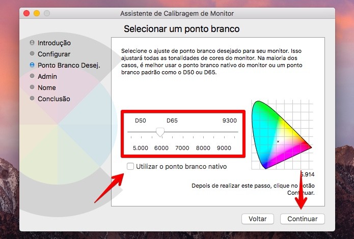 Ajustando o ponto branco do monitor (Foto: Reprodução/Helito Bijora)