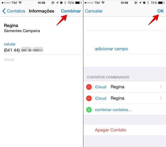 Mesclando contatos e salvando alterações (Foto: Reprodução/Helito Bijora)