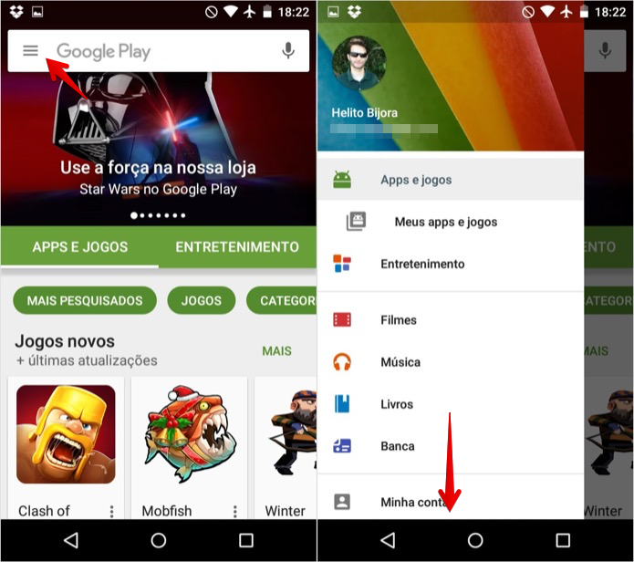 Acesse o menu do Google Play (Foto: Reprodução/Helito Bijora)