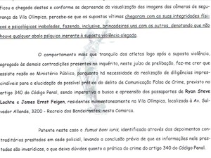 Trecho do pedido de retenção dos passaportes dos atletas dos EUA (Foto: Divulgação)