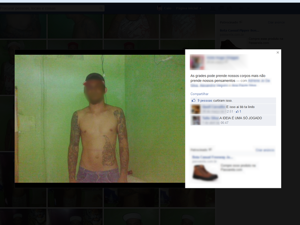 Preso posta foto em Facebook de dentro do presídio em Rio Branco (Foto: Reprodução/Facebook)