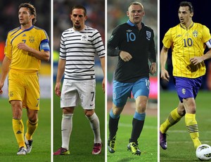 EUROCOPA Grupo D - Ucrânia: Shevchenko / França: Ribéry / Inglaterra: Rooney / Suécia: Ibrahimovic (Foto: Agência Getty Images)