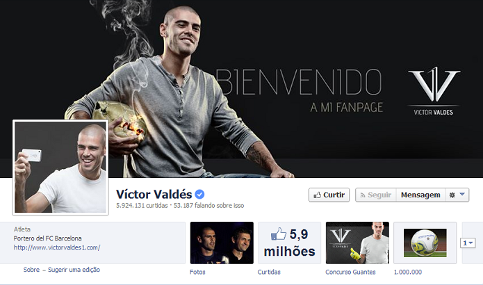 Víctor Valdés do Barcelona tem 5,891,391 de fãs no Facebook (Foto: Reprodução/Facebook)