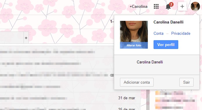 Vá na opção "Adicionar conta" para fazer login em outra conta do Gmail (Foto: Reprodução/Carol Danelli) Vá na opção "Adicionar conta" para fazer login em outra conta do Gmail (Foto: Reprodução/Carol Danelli)