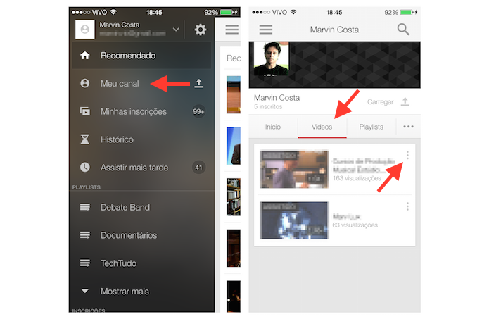 Acessando as configurações de um vídeo postado no YouTube através do iOS (Foto: Reprodução/Marvin Costa)