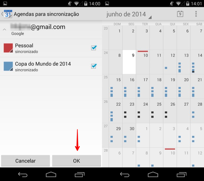 Sincronizando calendário com o aplicativo do Android (Foto: Reprodução/Helito Bijora)