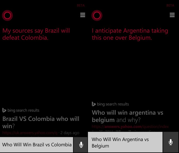 Cortana prevê resultados de próximos jogos (Foto: Reprodução)