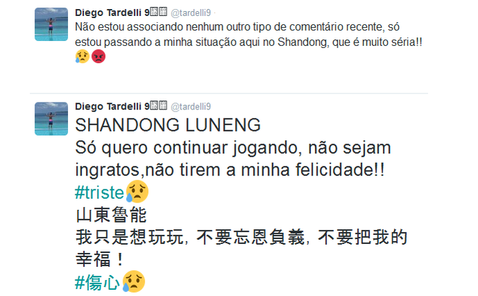 Twitter Diego Tardelli Shandong Luneng (Foto: Reprodução)