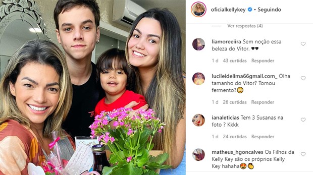 Kelly Key com os três filhos: Jaime Vitor, Artur e Suzanna (Foto: Reprodução/Instagram) Kelly Key com os três filhos: Jaime Vitor, Artur e Suzanna (Foto: Reprodução/Instagram)