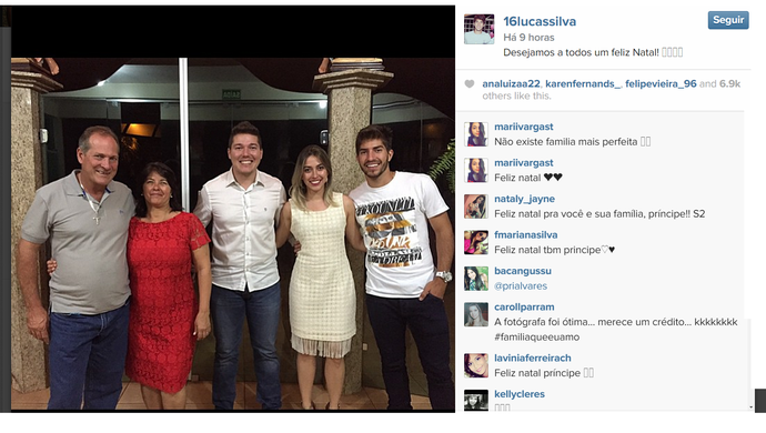 O volante Lucas Silva, do Cruzeiro, reuniu os familiares para a ceia de Natal (Foto: Reprodução Internet)