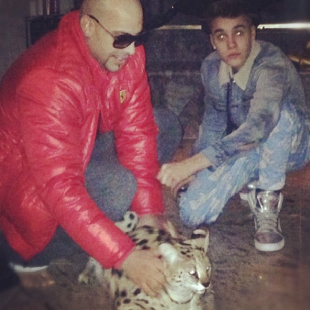 Justin Bieber faz carinho em filhote de guepardo (Foto: Instagram)