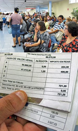 Moradores fazem fila na prefeitura de Guarulhos para pedir revisão do valor do IPTU; carnês mostram aumentos significativos em relação ao cobrado em 2012 (Foto: Rosanne D'Agostino/G1)