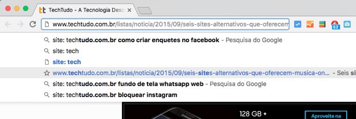 Sugestões do Google Chrome (Foto: Reprodução/André Sugai)
