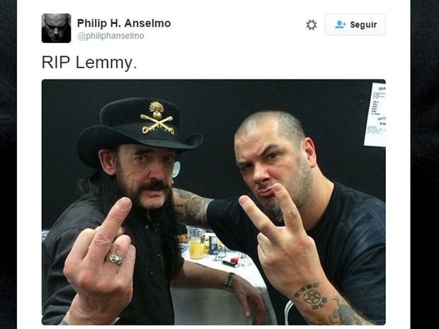 Phil Anselmo, vocalista do Pantera, lamentou a morte de Lemmy Kilmister, no Twitter (Foto: Reprodução/Twitter/philiphanselmo)