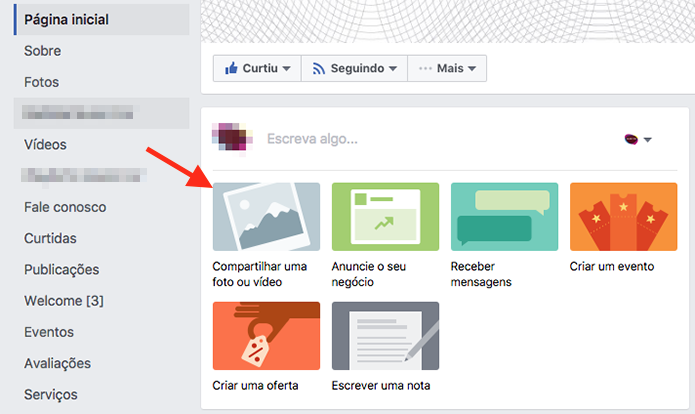Opções para criação de post em uma página do Facebook (Foto: Reprodução/Marvin Costa)
