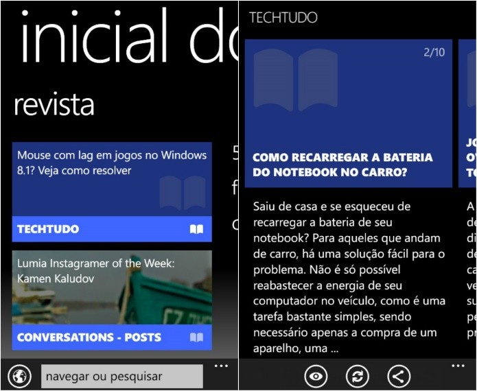 Navegando por sites em formato de revista (Foto: Reprodução/Helito Bijora)