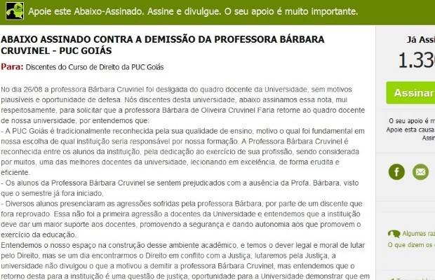 Abaixo-assinado de alunos pede volta de professora demitida após ameaça em Goiás (Foto: Reprodução)