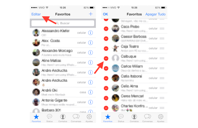 Ativando a edição de contatos favoritos no WhatsApp para iOS (Foto: Reprodução/Marvin Costa)