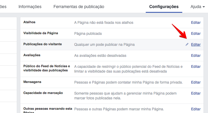 Editando configurações da página (Foto: Reprodução/Helito Bijora)