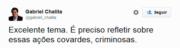 O secretário municipal de Educação de São Paulo, Gabriel Chalita, considerou o tema da redação do Enem 2015 'excelente' (Foto: Reprodução/Twitter)