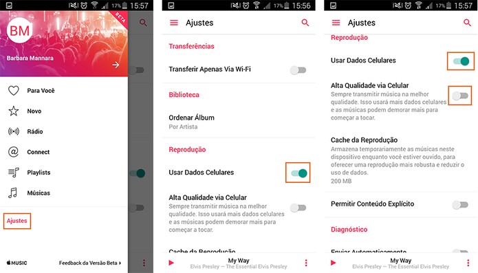Configure os ajustes do app do Apple Music no Android (Foto: Reprodução/Barbara Mannara)