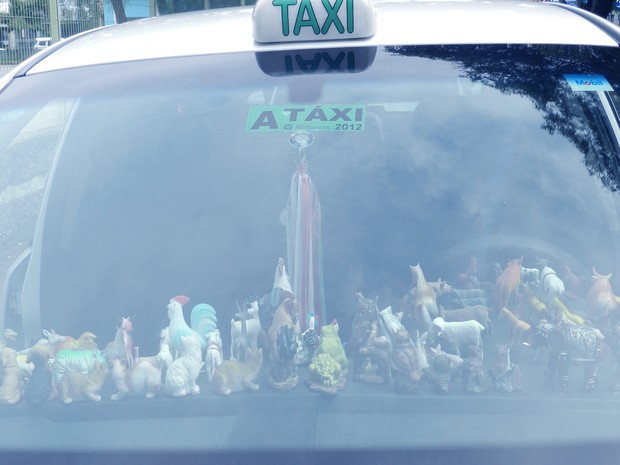 Taxista coleciona mais de 100 miniaturas em veículo (Foto: Débora Carvalho / G1)