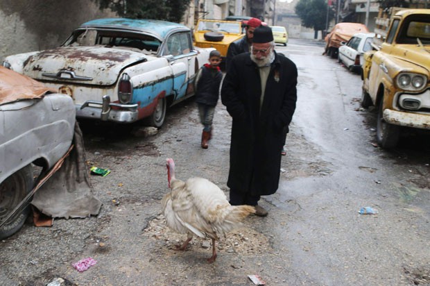 Mohamed Badr al-Din usa peru como guarda para proteger sua coleção de carros antigos (Foto: Abdalrhman Ismail/Reuters) Mohamed Badr al-Din usa peru como guarda para proteger sua coleção de carros antigos (Foto: Abdalrhman Ismail/Reuters)