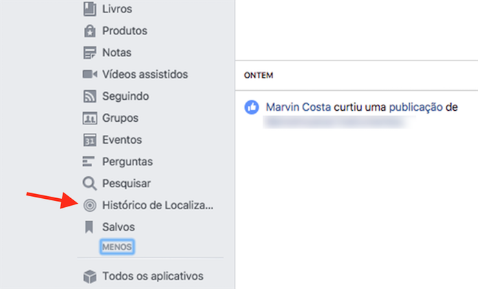Ação para acessar o histórico de localização do Facebook (Foto: Reprodução: Marvin Costa)