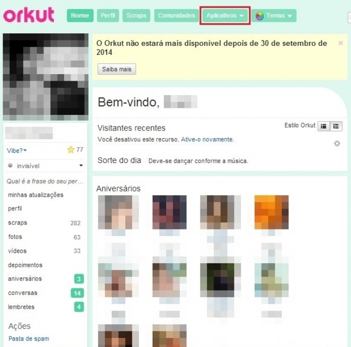 Na Home do seu perfil, clique em Aplicativos (Foto: Reprodução/Paulo Finotti)