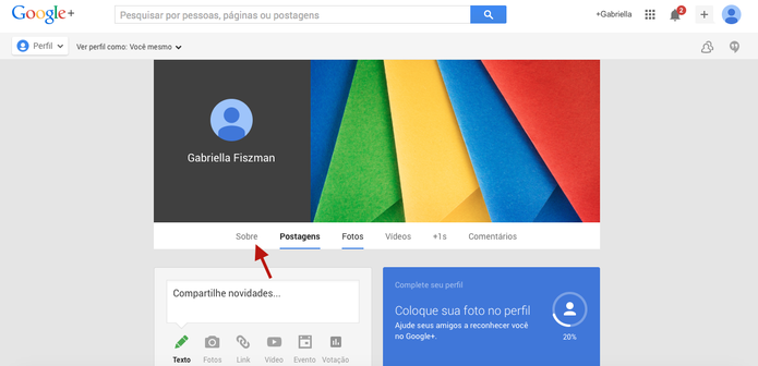 Entre na área sobre do Google+ (Foto: Reprodução/ Gabriella Barreira) Entre na área sobre do Google+ (Foto: Reprodução/ Gabriella Barreira)