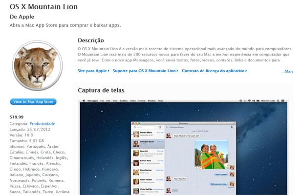 Nova versão chamada 'Mountain Lion' já está disponível na loja iTunes (Foto: Reprodução)