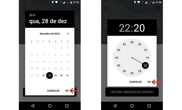 Definição de dia e hora para agendamento de viagem no Uber (Foto: Reprodução/Raquel Freire)